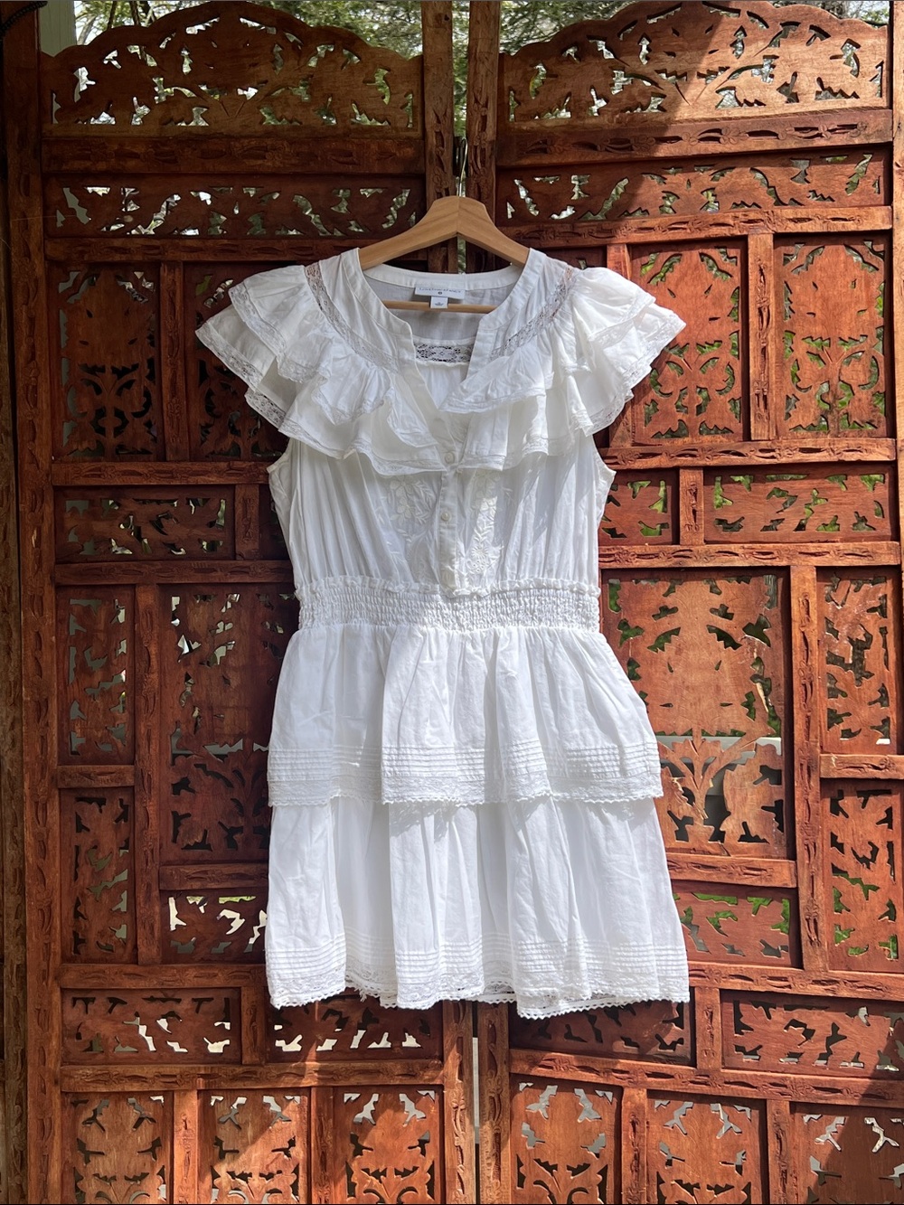 LoveShackFancy White Lace-Trim Mini Dress